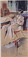 A Man Grooming His Nails, Anonymous, French, 20th century, Graphite, watercolor, gouache