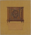 Design for a Commode, A. Damon et Cie. (French, active ca. 1870–1900), Pen and black ink, watercolor, gouache