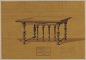 Design for a Table, A. Damon et Cie. (French, active ca. 1870–1900), Graphite, pen and black ink, brush and brown ink