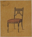 Design for a Chair, A. Damon et Cie. (French, active ca. 1870–1900), Pen and black ink, brush and gray and brown wash; framing lines in graphite