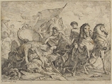 Fall of Antiochus From His Chariot, Noël Hallé  French, Etching