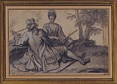 Tête à Tête, Claude Simpol (French, Clamecy 1666–1716 Paris), Pen and gray ink, brush and gray wash, heightened with white, over traces of graphite; contours incised