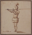 Knight with Lance, Baccio del Bianco (Italian, Florence 1604–1656 Escorial), Pen and brown ink, with brush and brown wash, over traces of black chalk