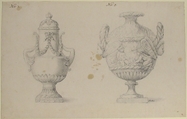 Design for Two Urns, Anonymous, French, 18th century, Pen and brown ink, graphite