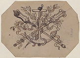 Devise with Anchor, Charles Monblond (French, 19th century), Graphite, pen and gray ink, brush and brown wash
