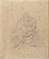 Seated Male Figure with Pipe in a Landscape, S. Romanelli  , Undocumented, Graphite