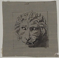 Design for a Lion's Head Relief, Anonymous, French, 19th century, Graphite, black chalk, brush and black wash.  Framing lines in brush and black wash.