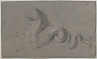 Design for Sculpted Ornament, Anonymous, French, 19th century, Black chalk heightened with white; framing lines in black chalk