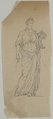 Drawing of Female Statue with Cornucopia, Anonymous, French, 18th century, Graphite, pen and black ink