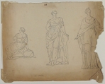 Studies of Female Statues, Anonymous, French, 18th century, Graphite, pen and black ink