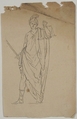 Drawing of Female Statue with Sword and Scale, Anonymous, French, 18th century, Graphite, pen and black ink