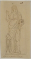Female Figure with Tripod, Anonymous, French, 18th century, Graphite, pen and brown ink; framing lines in graphite