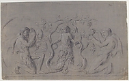 Design for a Figural Relief, Anonymous, French, 19th century, Black chalk heightened with white