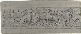 Design for a Decorative Frieze, Anonymous, French, 19th century, Graphite, black chalk, heightened with white