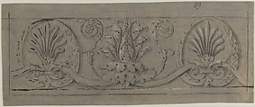 Design for a Decorative Frieze, Anonymous, French, 19th century, Graphite, black chalk, brush and brown wash, heightened with white; framing lines in black chalk