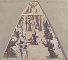 Presentation of the Virgin in the Temple (below), Abraham about to Sacrifice Isaac (above), Perino del Vaga (Pietro Buonaccorsi) (Italian, Florence 1501–1547 Rome), Pen and brown ink, brush and brown wash, highlighted with white gouache, squared in black chalk, on brownish paper. The empty triangular corners are tinted in gray-green wash, the right diagonal border tinted in gray wash