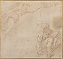 Allegory with a Flying Victory and a Seated Bearded Man with a Book, Battista Franco (Italian, Venice ca. 1510–1561 Venice), Pen and brown ink, brush and brown wash