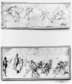 The Rape of the Sabines, attributed to Francesco Allegrini (Italian, Cantiano (?) 1615/20–after 1679 Gubbio (?)), Pen and brown ink, over a little black chalk.  Framing lines in pen and brown ink on mount