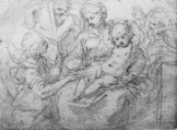 The Holy Family with Angels Bearing Symbols of the Passion, Simone Cantarini (Italian, Pesaro 1612–1648 Verona), Red chalk