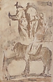 Sheet of Studies: Three Figures Above, Studies of Horses Below, Attributed to Micco Spadaro (Domenico Gargiulo) (Italian, Naples 1609/10–1675 Naples (?)), Pen and brown ink, brush and brown and a little red-brown wash