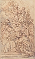 The Virgin with Female Attendant Appearing to Four Male Saints, Attributed to Carlo Maratti (Italian, Camerano 1625–1713 Rome), Pen and brown ink, brush and gray wash, over red chalk