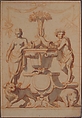 Allegory of Earth, circle of Charles Le Brun (French, Paris 1619–1690 Paris), Brush and gray wash, over red chalk; framing lines in pen and brown ink