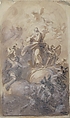 The Virgin Immaculate in Glory (recto); Sketch of a Part of a Leg and a Hand (verso), Domenico Mondo (Italian, Capodrise near Caserta 1723–1806 Naples), Point of brush and dark brown ink, brush and brown wash, highlighted with white gouache, over black chalk, on beige paper (recto); black chalk (verso)