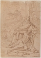 The Virgin Lamenting over the Dead Christ, Pietro Testa (Italian, Lucca 1612–1650 Rome), Pen and brown ink, on beige paper