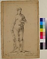 Study of a Female Figure (Venus), François Boitard (French, ca. 1670–ca. 1715), Pen and black ink.  Framing lines in pen and black ink.