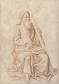 Saint Philip Seated, Holding a Book and a Cross, Pesellino (Francesco di Stefano) (Italian, Florence ca. 1422–1457 Florence), Brush and brown wash, highlighted with white gouache, over black chalk