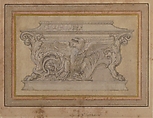 Design for a Casket with the Gonzaga Eagle, Giulio Romano (Italian, Rome 1499?–1546 Mantua), Pen and brown ink, brush and brown wash, highlighted with traces of white gouache, over black chalk
