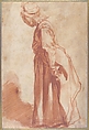 Standing Woman Looking to Left Background, Francesco Vanni (Italian, Siena 1563–1610 Siena), Red chalk and brush and red wash with stumping