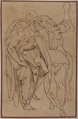 Two Standing Male Figures, Attributed to Jacopo Zucchi (Italian, Florence ca. 1540–1596 Rome), Pen and brown ink over black chalk underdrawing; on beige paper