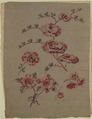 Pink Flower Pattern, Anonymous, French, 19th century, Graphite, watercolor, and gouache on gray paper