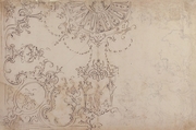 Design for One Half of a Ceiling with Elaborate Medaillons and Figures, Attributed to Donato Giuseppe Frisoni (Italian, Laino, near Como 1683–1735 Ludwigsburg), Pen and brown ink over leadpoint or graphite