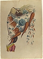 Fantastic Hairdress with Fruit and Vegetable Motif, Anonymous, French, 18th century, Watercolor on canvas laid down on board