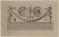 Vignette with Two Portrait Medallions, Charles Percier (French, Paris 1764–1838 Paris), Pen and gray ink with brush and gray wash