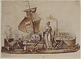 Allegory of Shipping, Charles Percier (French, Paris 1764–1838 Paris), Pen and black ink with brush and brown wash with white heightening over graphite underdrawing