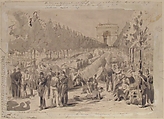 Troops Encamped on the Champs Elysées, 1870, Anonymous, French, 19th century, Pen and gray ink, brush and black and gray wash