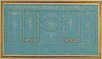 Design for a Decorated Wall with Grottesque over Blue Background, Giuseppe Bernardino Bison (Italian, Palmanova 1762–1844 Milan), Pen and black ink, brush and orange-gold, black wash with white gouache over traces of leadpoint on blue prepared paper