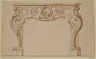 Drawing for chimney-piece, Delorme, Pen and brown ink with brush and brown wash over graphite