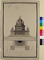 Elevation and Plan for a Round Mausoleum, Jean Charles Delafosse (French, Paris 1734–1789 Paris), Pen and black ink with brush and gray and brown wash over graphite underdrawing.