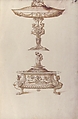 Design for a Salt Cellar and Tazza, Attributed to workshop of Ottavio Strada (Italian (naturalized), Nuremberg (?) 1550–1606 Prague), Pen and brown ink, brush and brown wash, over black chalk