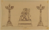Design for a Set of Candlesticks and a Clock, Anonymous, French, 19th century, Pen and brown ink