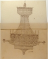 Design for a Crystal Chandelier, Anonymous, French, 19th century, Pen and brown ink