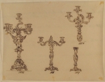 Designs for Four Candle Fixtures, Anonymous, French, 19th century, Pen and brown ink