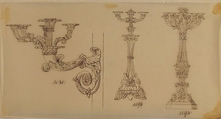 Design for a Sconce and Two Candelabras, Anonymous, French, 19th century, Pen and brown ink