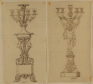 Designs for Two Candelabras, Anonymous, French, 19th century, Pen and brown ink