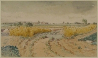 Wheatfields, Théodore Rousseau (French, Paris 1812–1867 Barbizon), Watercolor, over black chalk