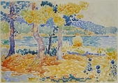 Pines on the Coastline, Henri-Edmond Cross (Henri-Edmond Delacroix) (French, Douai 1856–1910 Saint-Clair), watercolor over black chalk